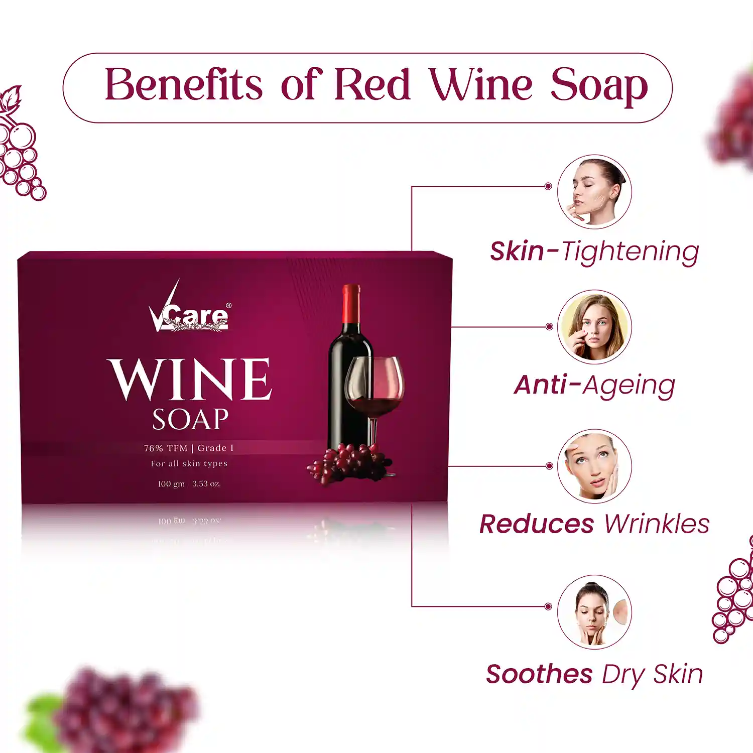 Red wine soap,wine soap,vcare red wine soap,bathing soap,wine soap v care